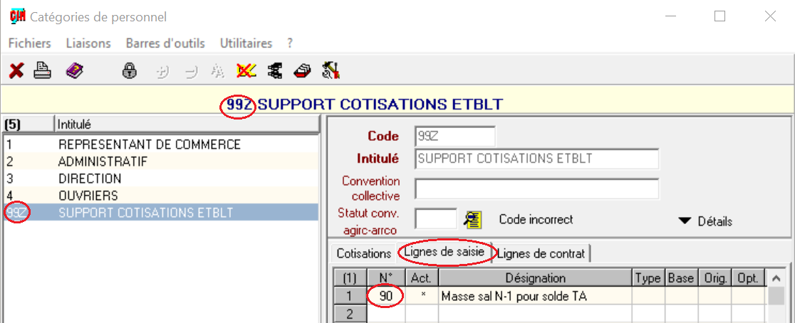 Cat 99Z pour ligne de saisie 90